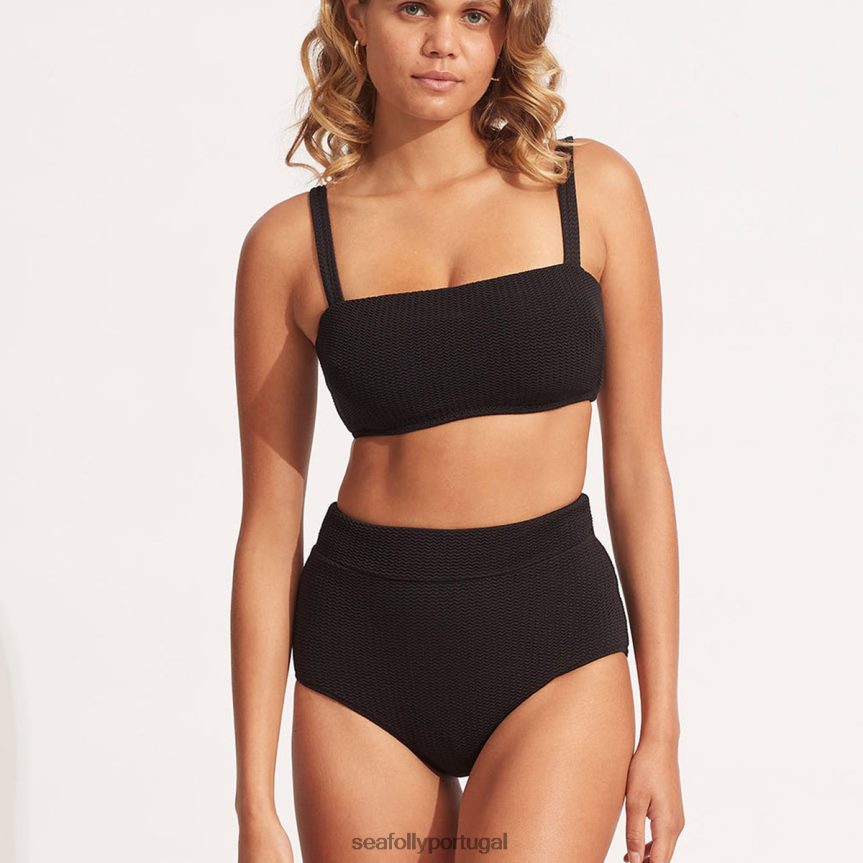 calça cintura alta para mergulho no mar mulheres preto Seafolly trajes de banho 4H088V259