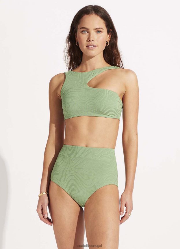 calça cintura alta segunda onda mulheres verde palma Seafolly trajes de banho 4H088V417