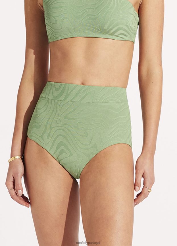 calça cintura alta segunda onda mulheres verde palma Seafolly trajes de banho 4H088V417