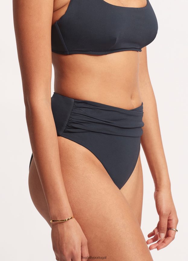 calça coletiva cintura alta envolvente frontal mulheres verdadeira marinha Seafolly trajes de banho 4H088V205