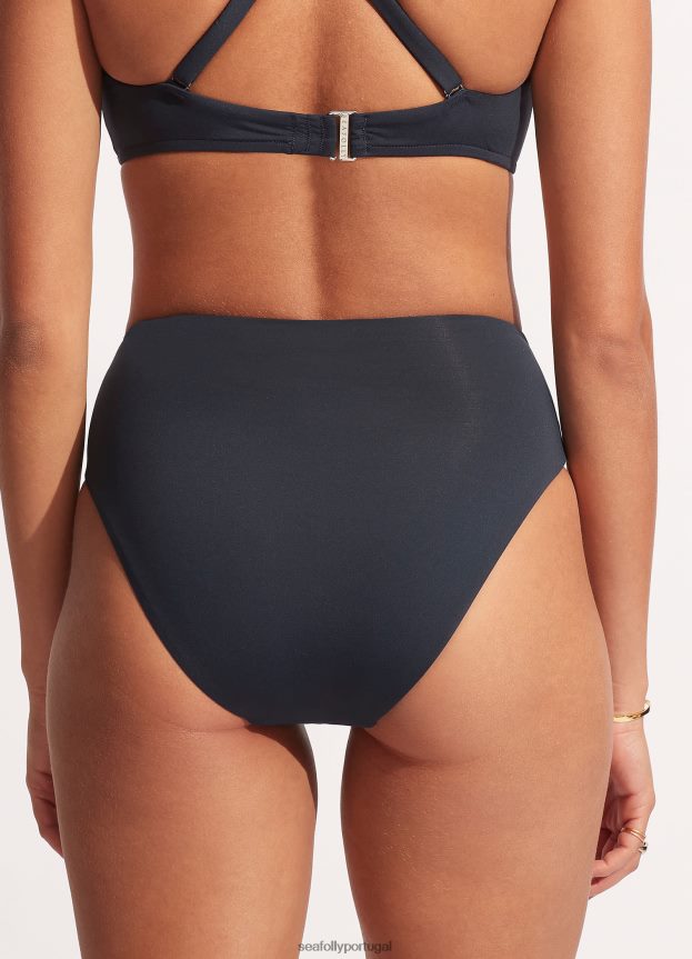calça coletiva cintura alta envolvente frontal mulheres verdadeira marinha Seafolly trajes de banho 4H088V205