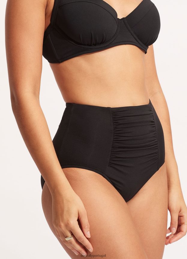 calça coletiva cintura alta mulheres preto Seafolly trajes de banho 4H088V209