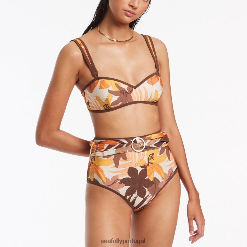 calça floreale cintura alta com cinto mulheres café com leite Seafolly trajes de banho 4H088V416