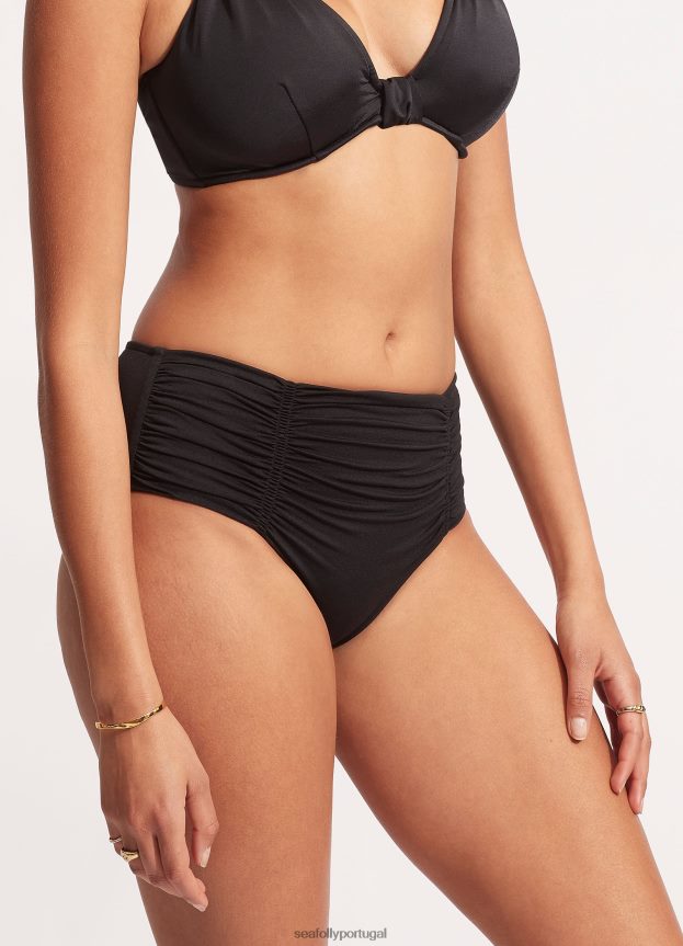 calça retrô coletiva com frente franzida mulheres preto Seafolly trajes de banho 4H088V224