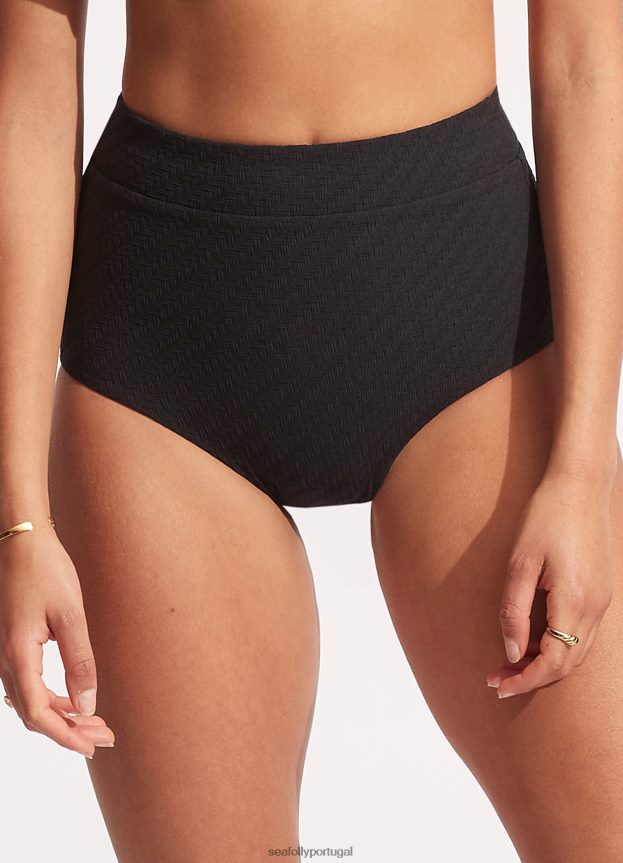 calça salgueiro cintura alta mulheres preto Seafolly trajes de banho 4H088V343