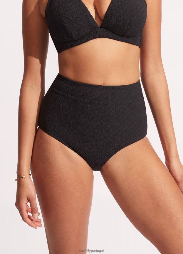 calça salgueiro cintura alta mulheres preto Seafolly trajes de banho 4H088V343