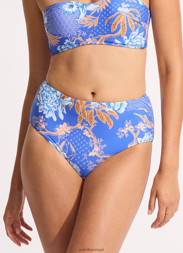 calcinha de biquíni cintura alta eden mulheres azul Seafolly trajes de banho 4H088V174