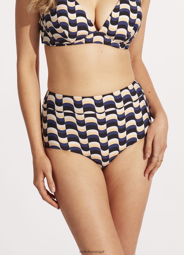 calcinha de biquíni cintura alta moderna mulheres preto Seafolly trajes de banho 4H088V316