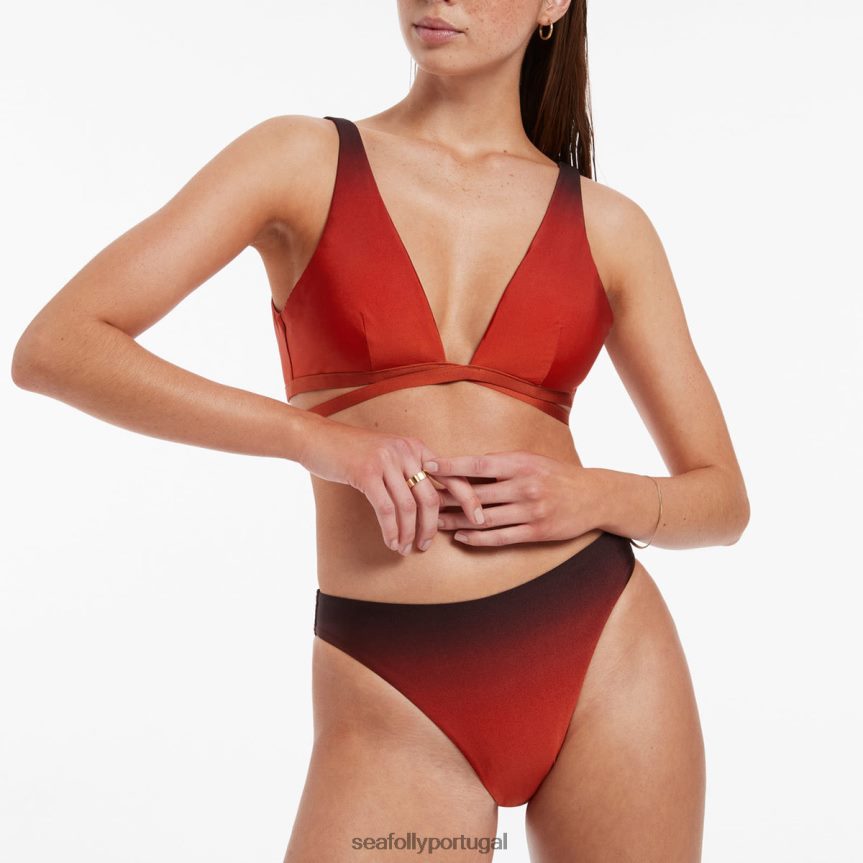 oia parte de baixo do biquíni com cintura alta mulheres laranja queimado Seafolly trajes de banho 4H088V345