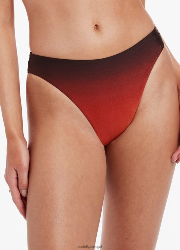 oia parte de baixo do biquíni com cintura alta mulheres laranja queimado Seafolly trajes de banho 4H088V345