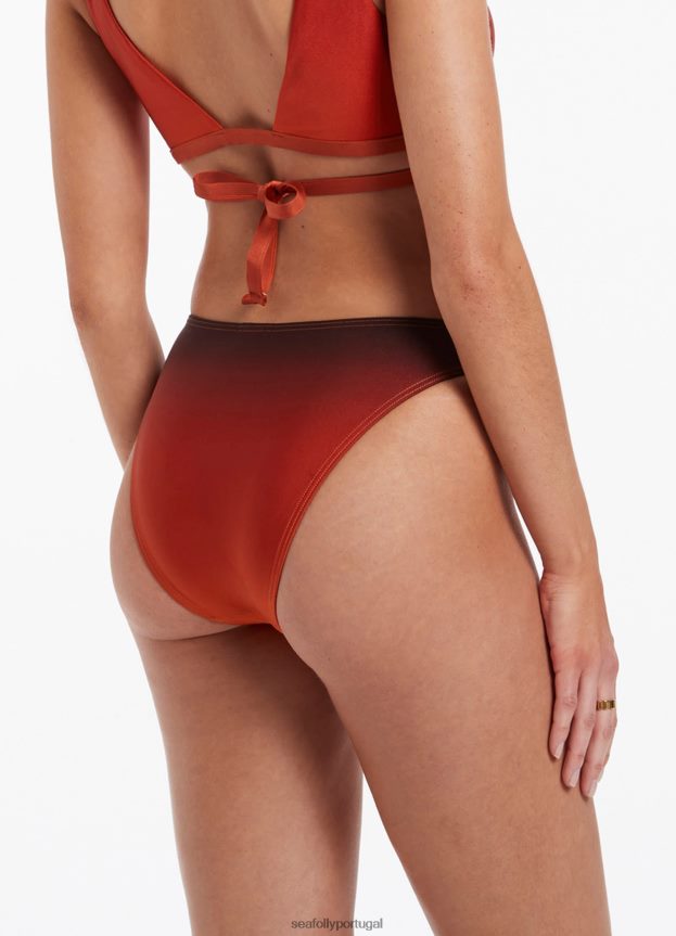 oia parte de baixo do biquíni com cintura alta mulheres laranja queimado Seafolly trajes de banho 4H088V345