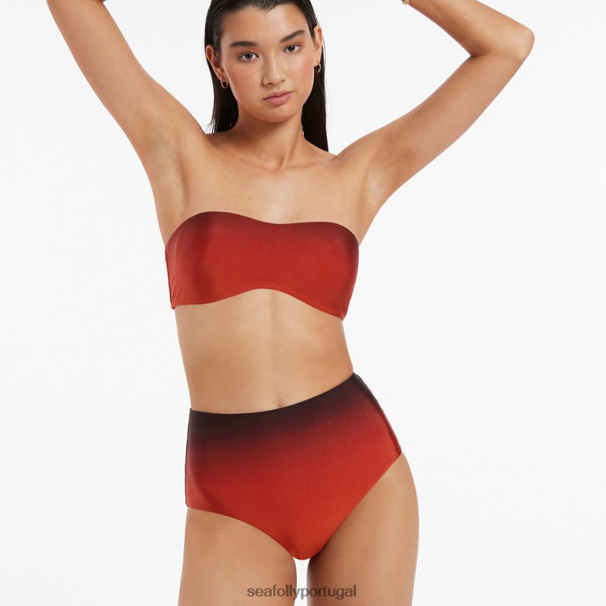 parte de baixo do biquíni cintura alta oia Sunset mulheres laranja queimado Seafolly trajes de banho 4H088V447