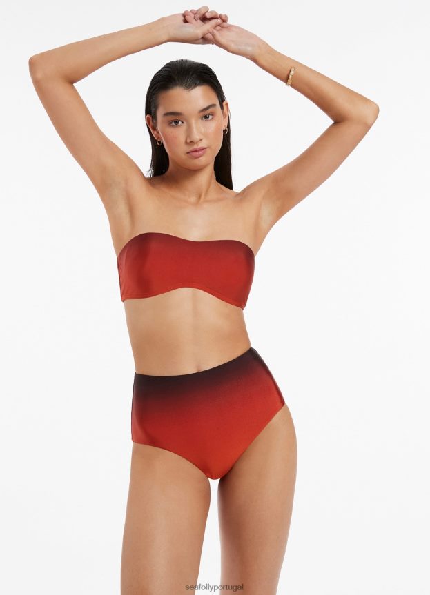 parte de baixo do biquíni cintura alta oia Sunset mulheres laranja queimado Seafolly trajes de banho 4H088V447