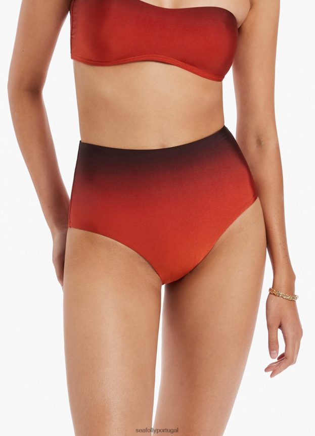 parte de baixo do biquíni cintura alta oia Sunset mulheres laranja queimado Seafolly trajes de banho 4H088V447