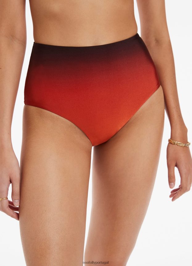 parte de baixo do biquíni cintura alta oia Sunset mulheres laranja queimado Seafolly trajes de banho 4H088V447