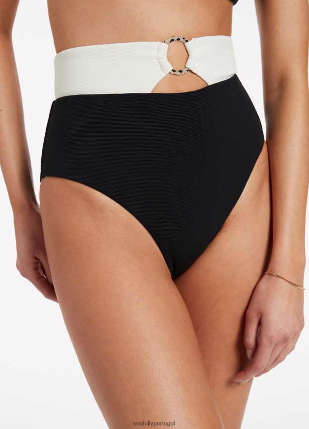 parte de baixo do biquíni cintura alta versa rib mulheres preto/creme Seafolly trajes de banho 4H088V467