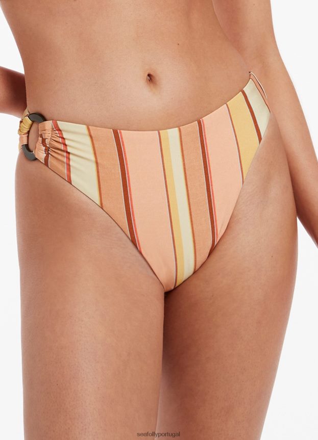 parte de baixo do biquíni com listras de perna alta e acabamento fira mulheres calêndula Seafolly trajes de banho 4H088V451