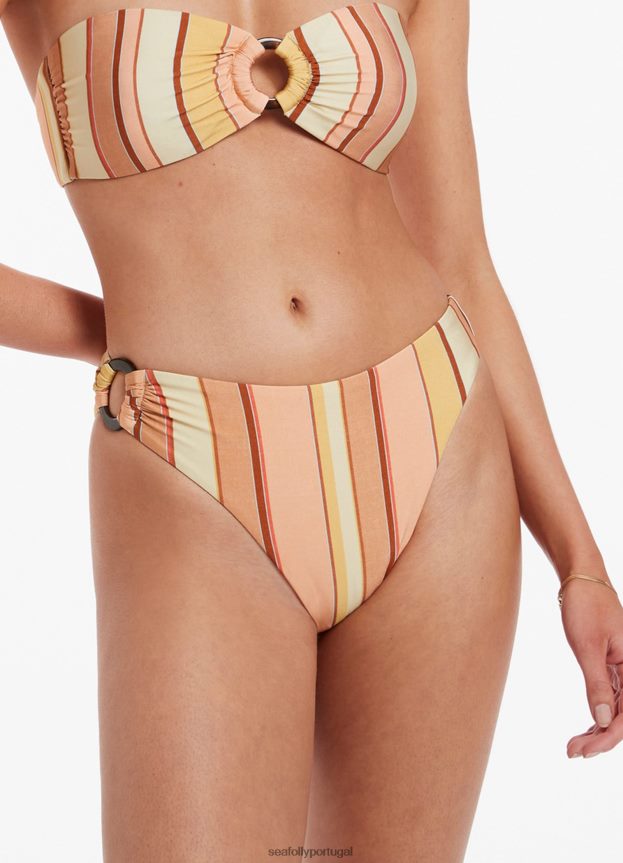 parte de baixo do biquíni com listras de perna alta e acabamento fira mulheres calêndula Seafolly trajes de banho 4H088V451