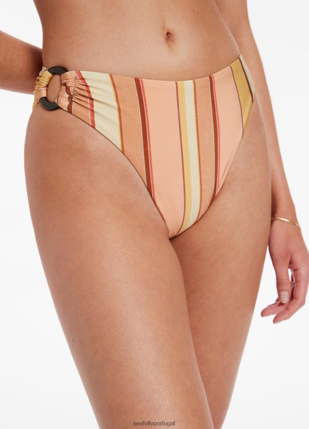 parte de baixo do biquíni com listras de perna alta e acabamento fira mulheres calêndula Seafolly trajes de banho 4H088V451