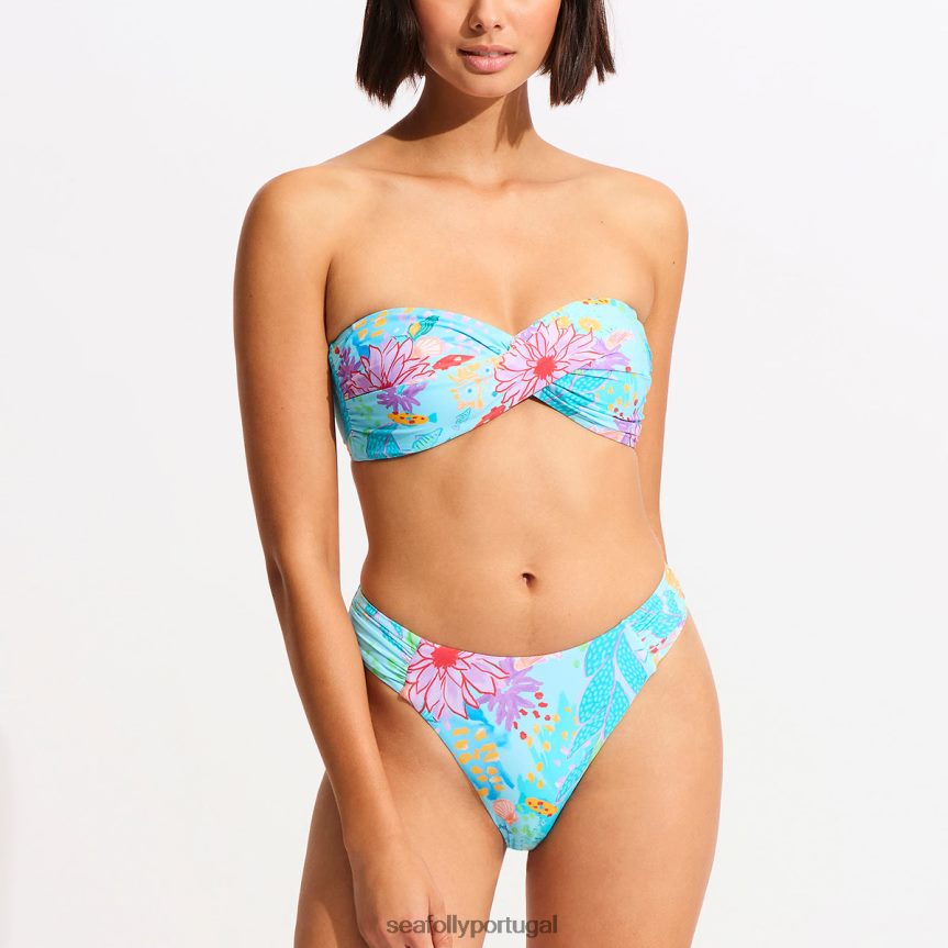 parte de baixo do biquíni com perna alta sob o mar mulheres névoa azul Seafolly trajes de banho 4H088V305