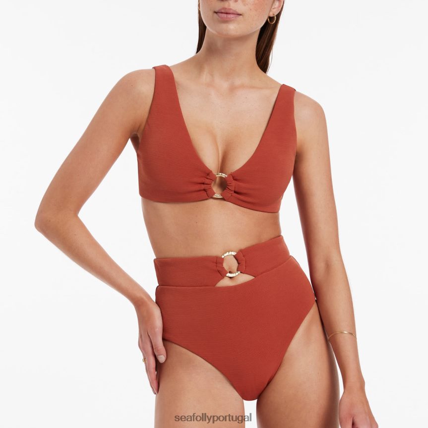 parte de baixo do biquíni isla rib com cintura alta mulheres castanho-avermelhado Seafolly trajes de banho 4H088V466