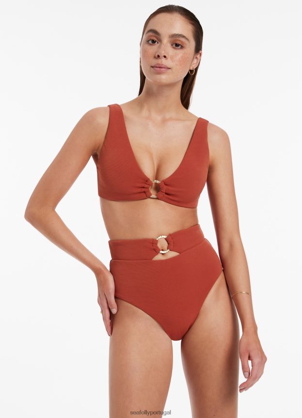parte de baixo do biquíni isla rib com cintura alta mulheres castanho-avermelhado Seafolly trajes de banho 4H088V466
