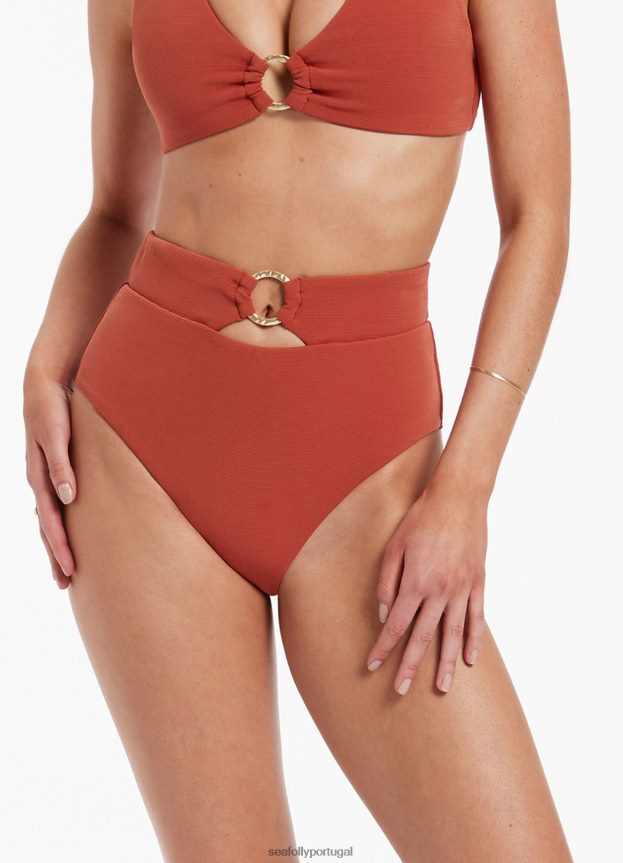 parte de baixo do biquíni isla rib com cintura alta mulheres castanho-avermelhado Seafolly trajes de banho 4H088V466