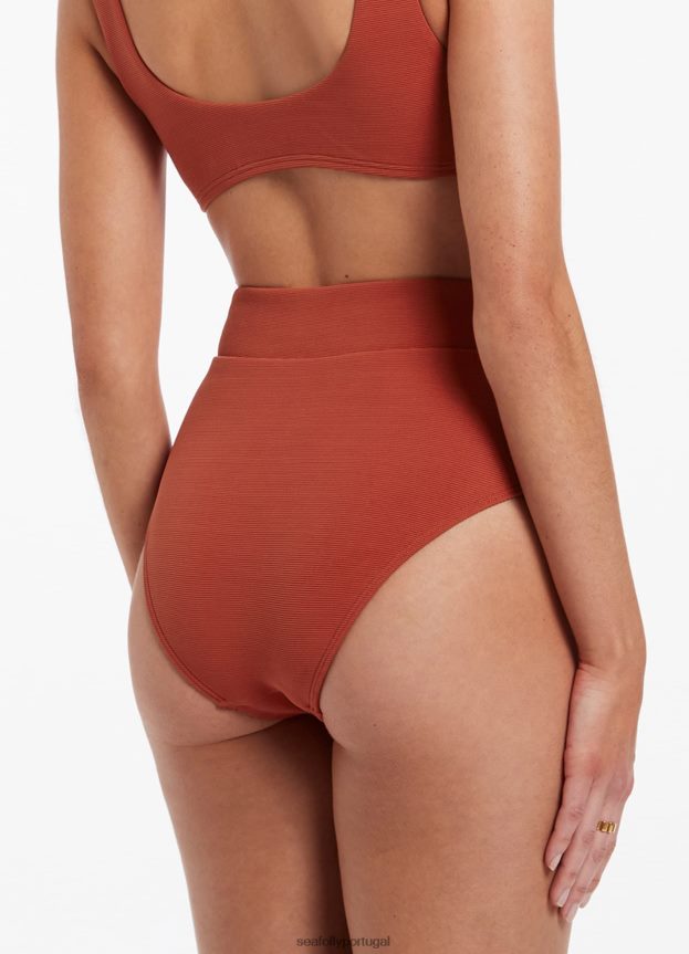 parte de baixo do biquíni isla rib com cintura alta mulheres castanho-avermelhado Seafolly trajes de banho 4H088V466