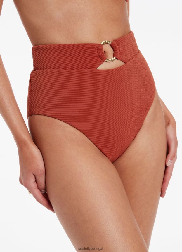 parte de baixo do biquíni isla rib com cintura alta mulheres castanho-avermelhado Seafolly trajes de banho 4H088V466