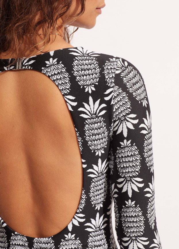 fato de surf corsica com decote em V e manga comprida mulheres preto Seafolly trajes de banho 4H088V124