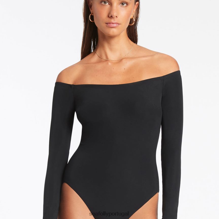 macacão de surf ombro a ombro jetset mulheres preto Seafolly trajes de banho 4H088V86