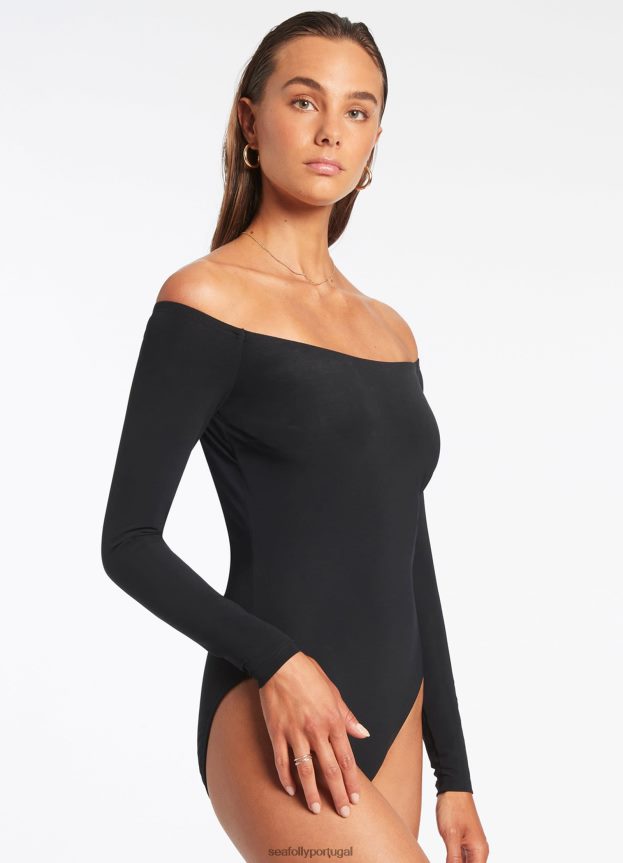 macacão de surf ombro a ombro jetset mulheres preto Seafolly trajes de banho 4H088V86