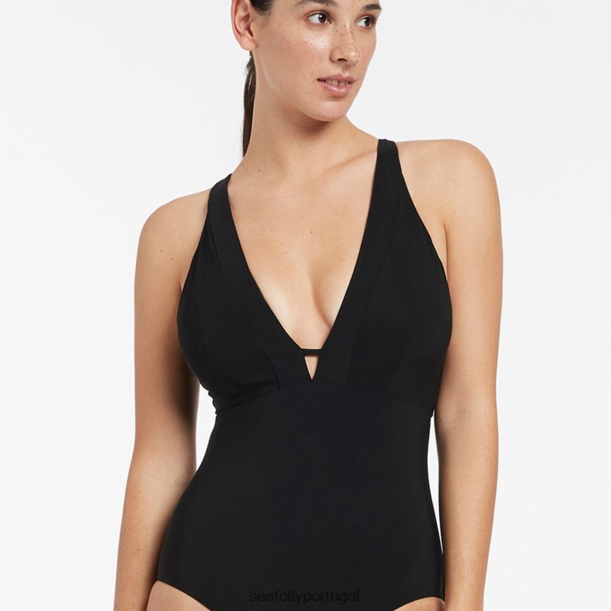 jetset e-f clean mergulho uma peça mulheres preto Seafolly trajes de banho 4H088V31