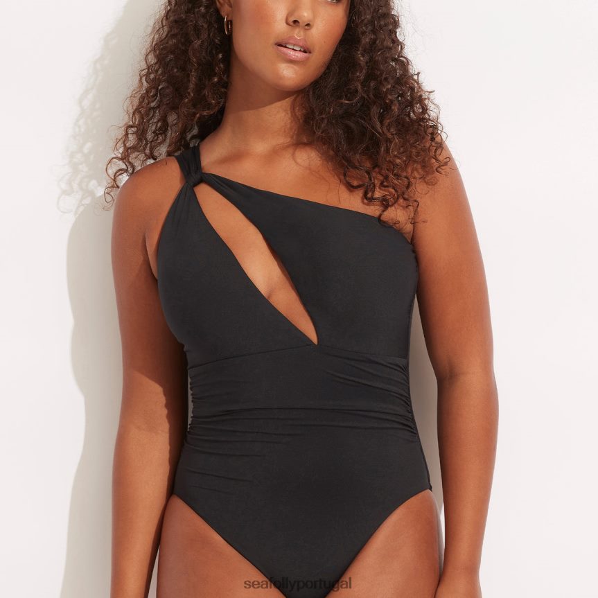 coletivo um ombro uma peça mulheres preto Seafolly trajes de banho 4H088V95