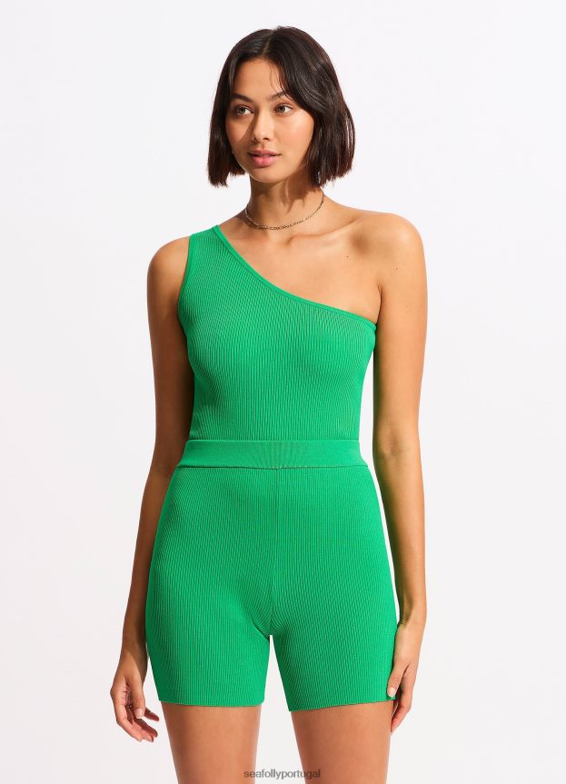 costela de pele do mar, top de um ombro mulheres verde Seafolly trajes de banho 4H088V659