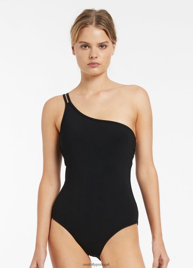 jetset alça dupla um ombro uma peça mulheres preto Seafolly trajes de banho 4H088V147