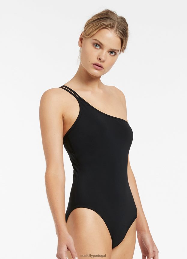 jetset alça dupla um ombro uma peça mulheres preto Seafolly trajes de banho 4H088V147