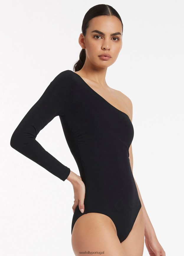 jetset um ombro manga longa uma peça mulheres preto Seafolly trajes de banho 4H088V131