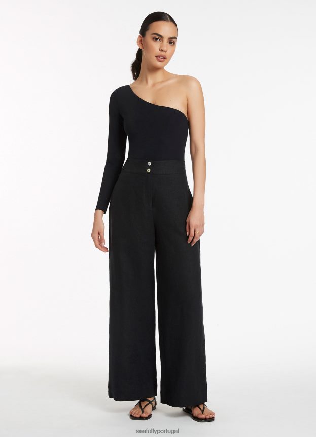 jetset um ombro manga longa uma peça mulheres preto Seafolly trajes de banho 4H088V131