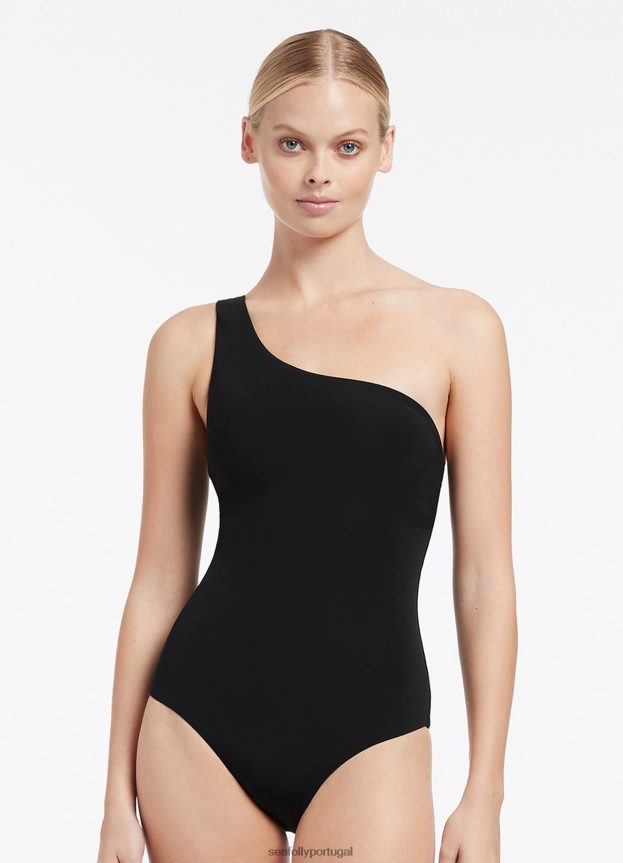 jetset um ombro uma peça mulheres preto Seafolly trajes de banho 4H088V132