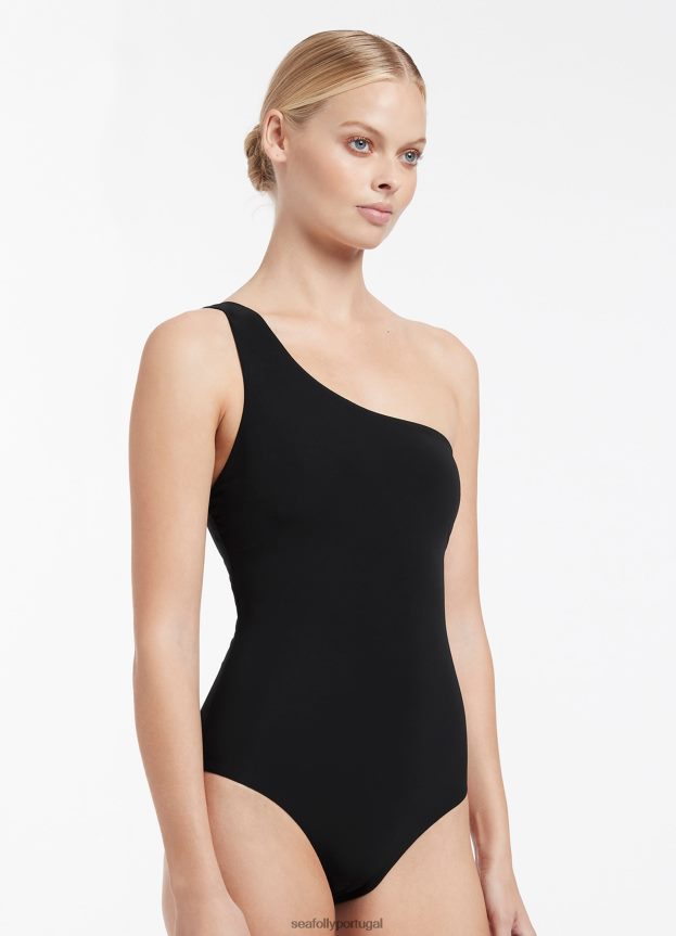 jetset um ombro uma peça mulheres preto Seafolly trajes de banho 4H088V132