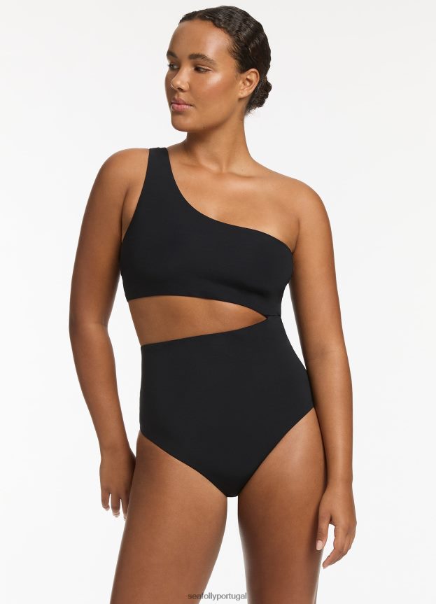 jetset um ombro uma peça mulheres preto Seafolly trajes de banho 4H088V54