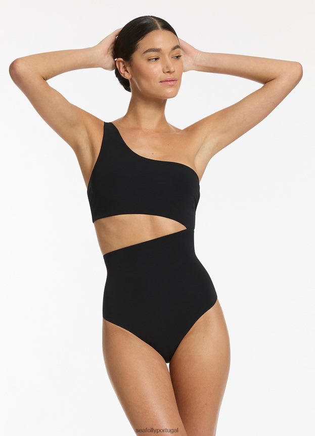 jetset um ombro uma peça mulheres preto Seafolly trajes de banho 4H088V54