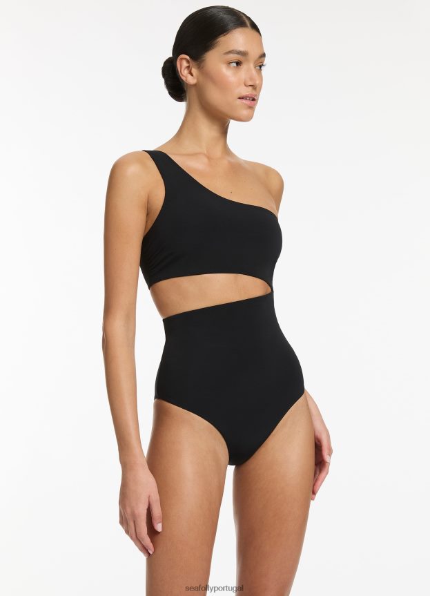 jetset um ombro uma peça mulheres preto Seafolly trajes de banho 4H088V54
