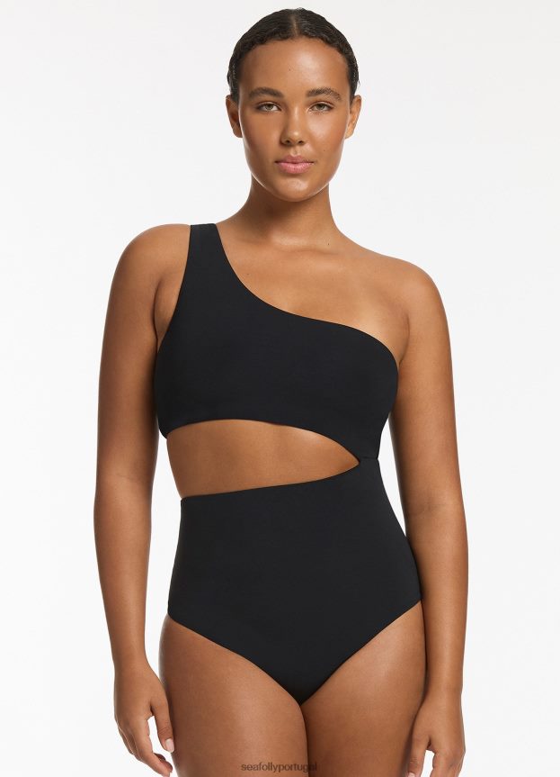 jetset um ombro uma peça mulheres preto Seafolly trajes de banho 4H088V54