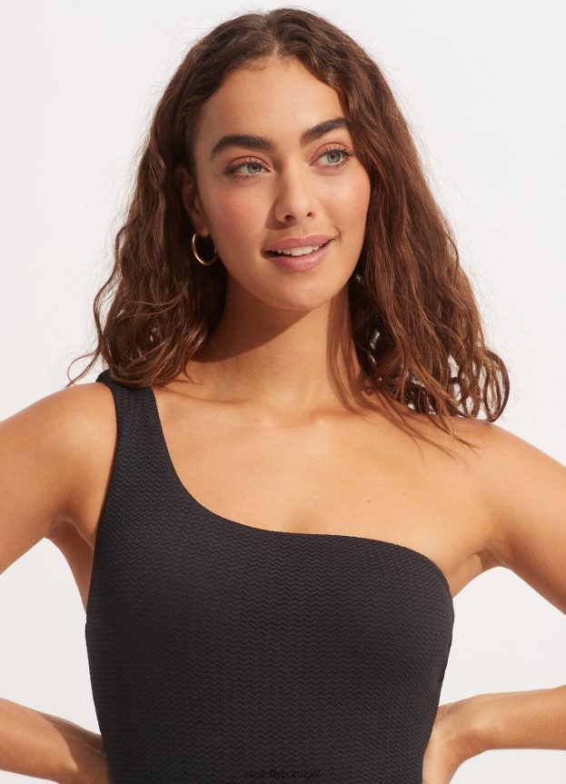 mergulho no mar um ombro uma peça mulheres preto Seafolly trajes de banho 4H088V93