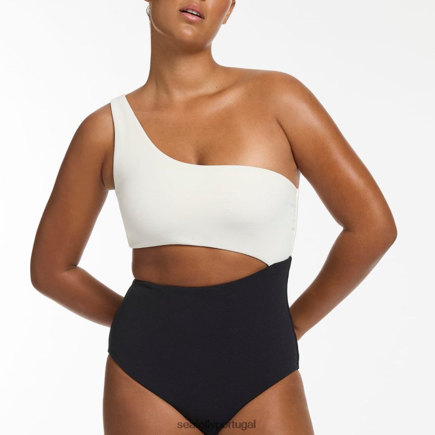 versa costela um ombro uma peça mulheres preto/creme Seafolly trajes de banho 4H088V49