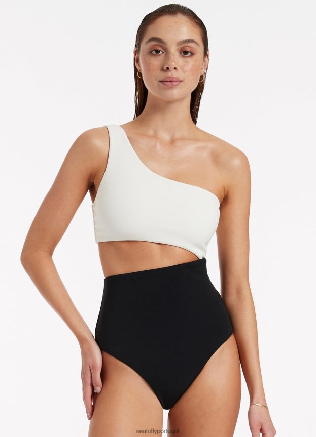versa costela um ombro uma peça mulheres preto/creme Seafolly trajes de banho 4H088V49