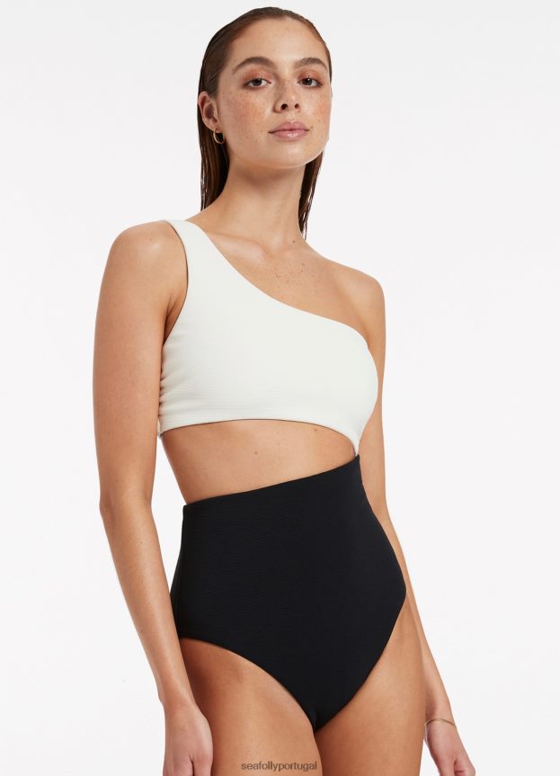 versa costela um ombro uma peça mulheres preto/creme Seafolly trajes de banho 4H088V49