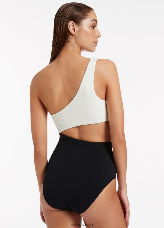 versa costela um ombro uma peça mulheres preto/creme Seafolly trajes de banho 4H088V49
